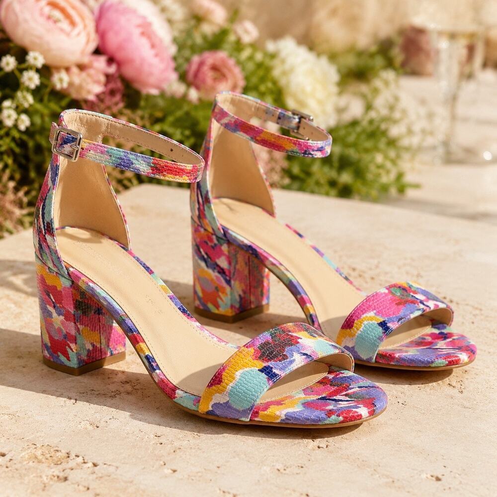 Dopamine Romantic Resort Alex Marie Halmar Watercolor Floral Heels 10 New in Box